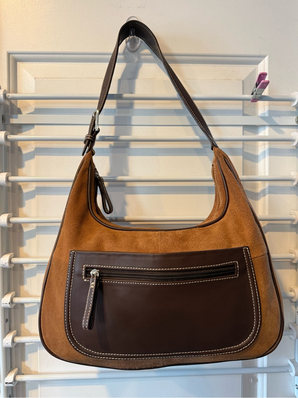 Covington Brown and Tan Suede Leather Shoulder Bag